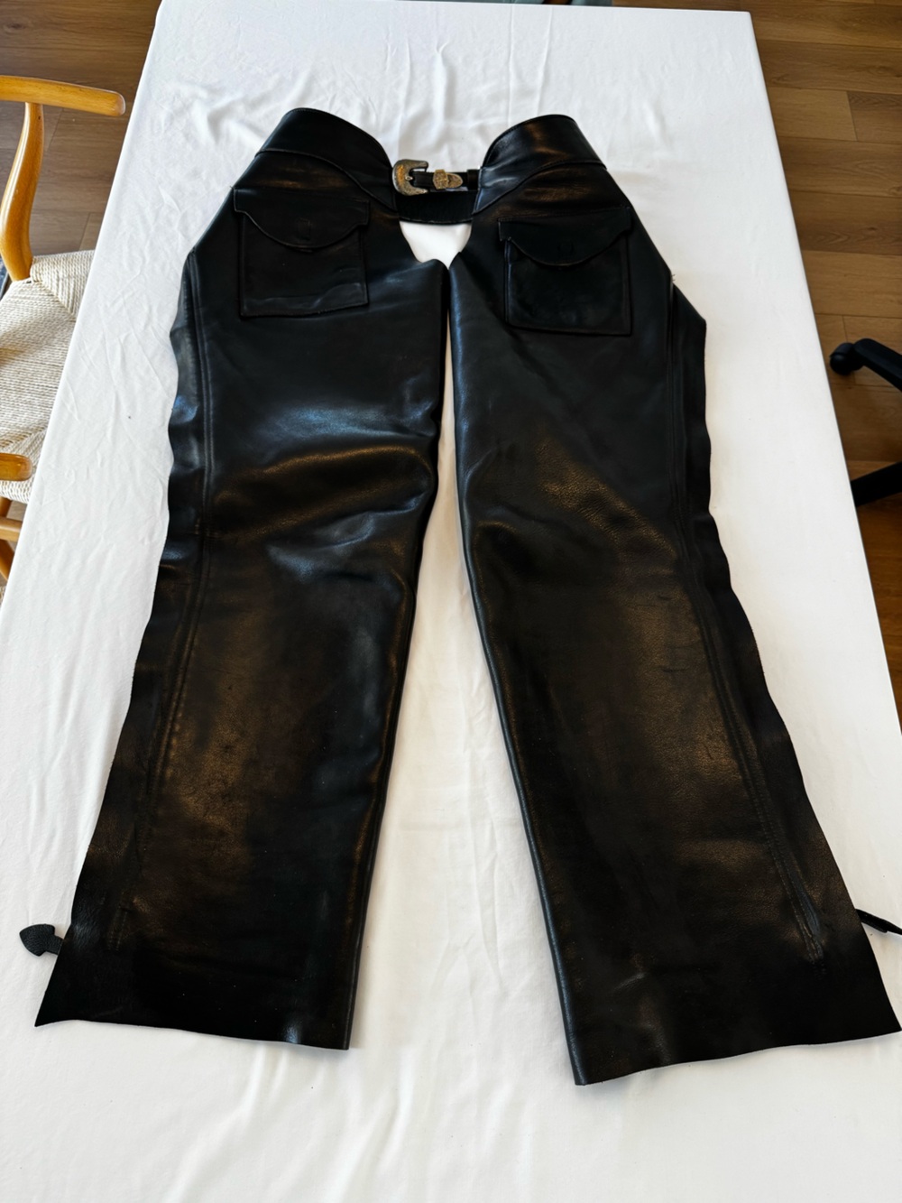 Black biker real leather chaps